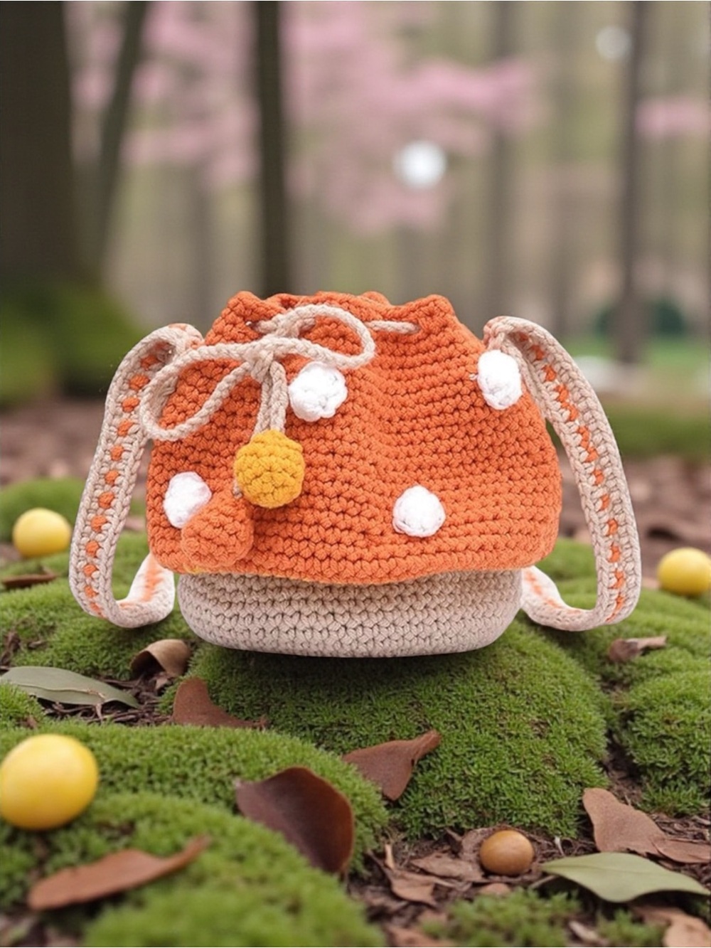 Boutique Crochet Mushroom Crossbody Bag New With Tags Boho